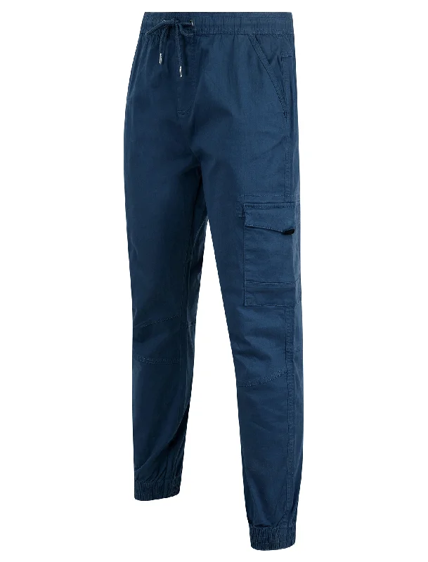 Lance Cotton Twill Cuffed Multi-Pocket Cargo Jogger Pants in Big Dipper Blue - Tokyo Laundry