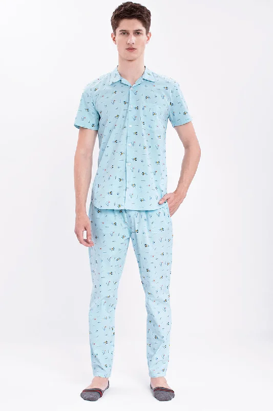 light-blue-fun-beach-print-cotton-pyjama-set