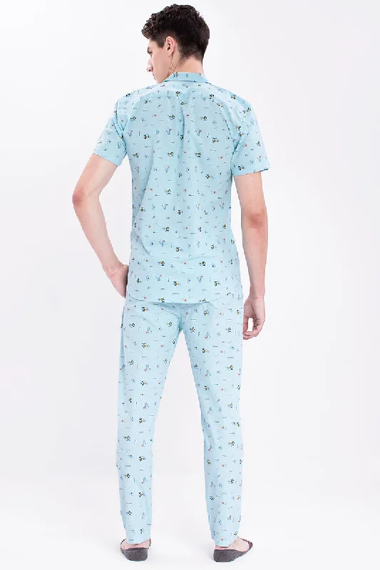 light-blue-fun-beach-print-cotton-pyjama-set