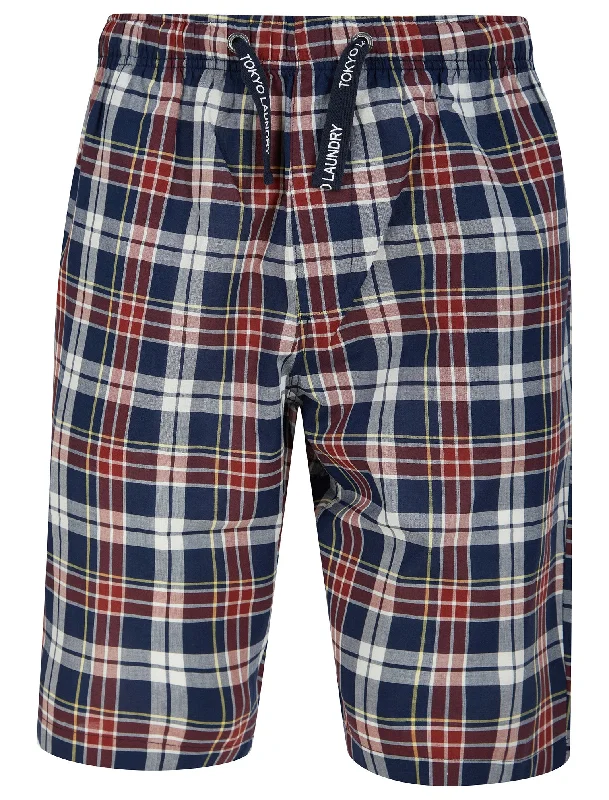 Makin Checked Cotton Woven Lounge Pyjama Shorts in Rosewood - Tokyo Laundry