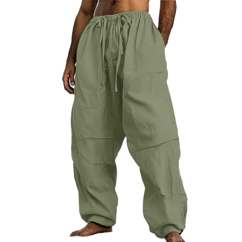 Men's Loose Resort Solid Color Drawstring Straight Pants 23348165Y