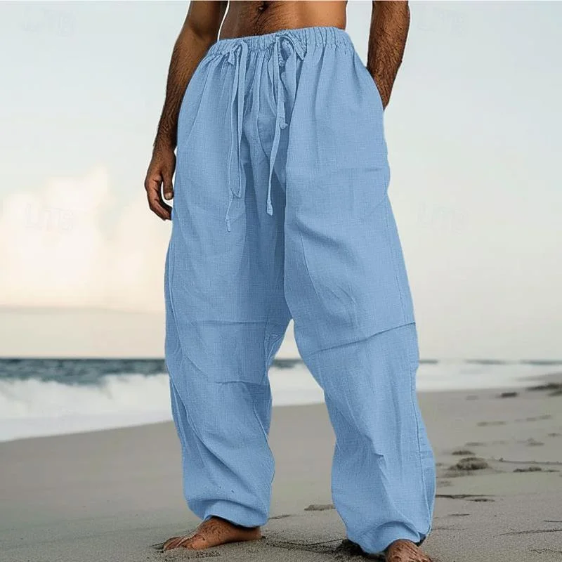 mens-loose-resort-solid-color-drawstring-straight-pants-23348165y