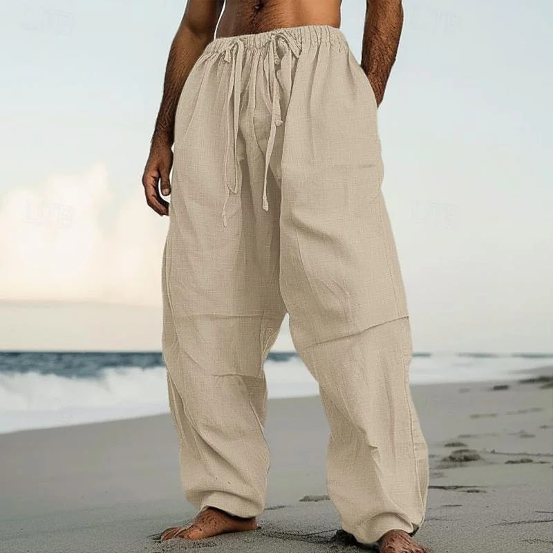 mens-loose-resort-solid-color-drawstring-straight-pants-23348165y