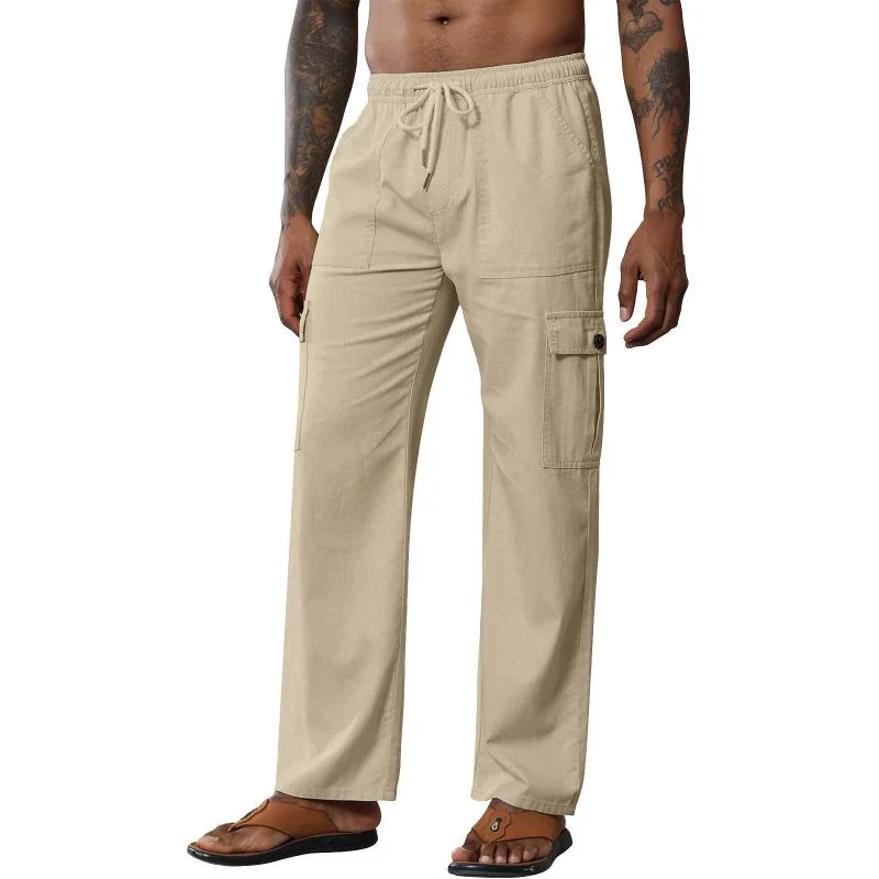 mens-solid-color-drawstring-loose-multi-pocket-pants-83573958y