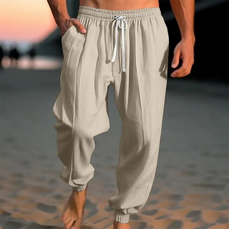 mens-solid-loose-linen-elastic-waist-casual-pants-48636651z