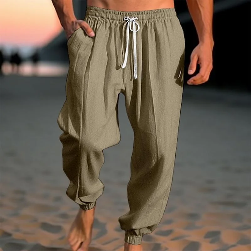 mens-solid-loose-linen-elastic-waist-casual-pants-48636651z