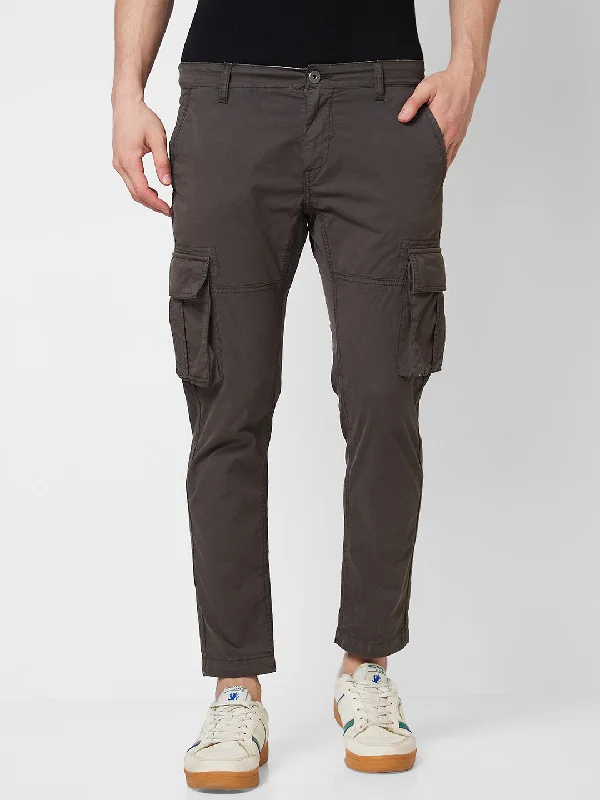 Spykar Mid Rise CARGO Grey Trousers For Men