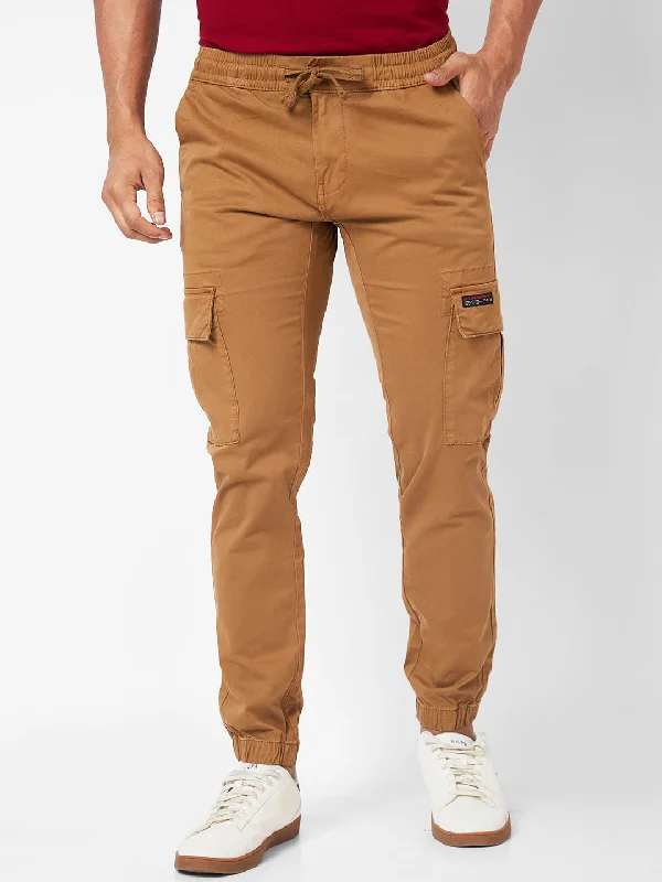 Spykar Mid-Rise Slim Fit Khaki Trousers For Men