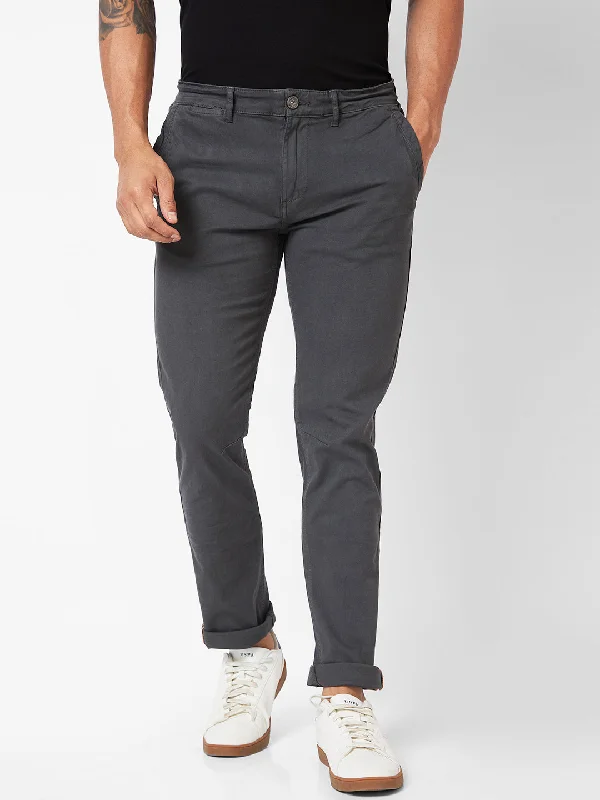 Spykar Mid-Rise Regular Fit Grey Trousers For Men