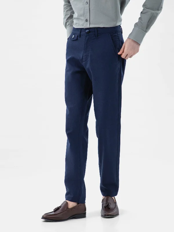 Navy Blue Semi Formal Linen Blended Chinos