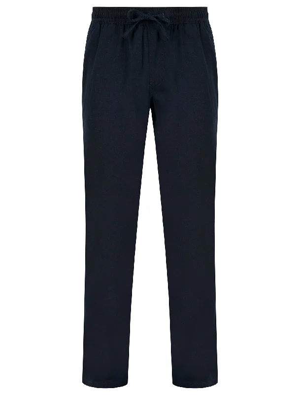 Renn Cotton Linen Comfort Fit Elasticated Waist Trousers in Sky Captain Navy - Tokyo Laundry