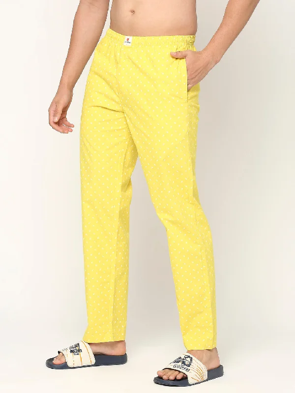 Men Premium Cotton Printed Yellow Pyjama- Underjeans By Spykar