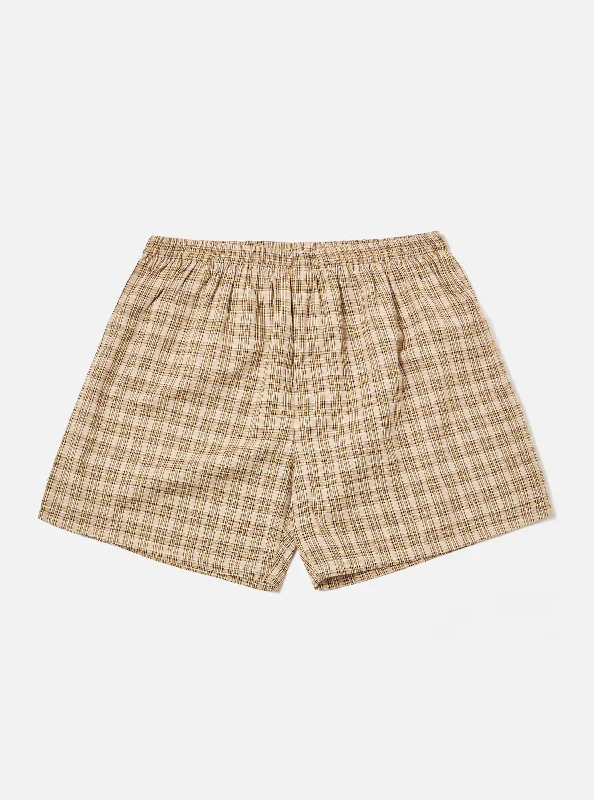 Universal Works Boxer Short in Fawn Grid Check