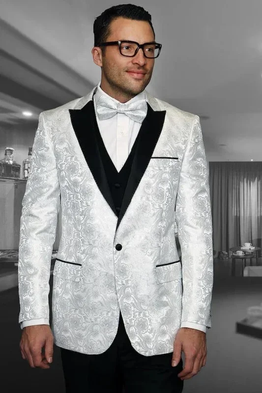 Bellagio IV White 1-Button Peak Tuxedo (4-Piece Set)