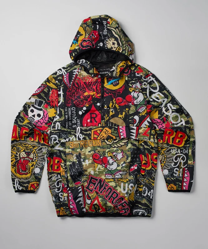 Bomb Squad Military Patchwork Print Half-Zip Pullover Jacket