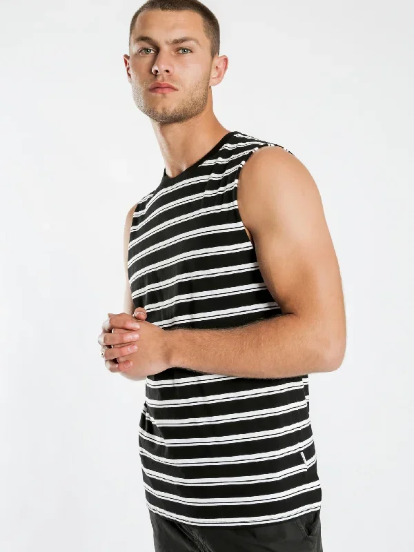 Cayo Muscle T-Shirt in Black & White Stripe