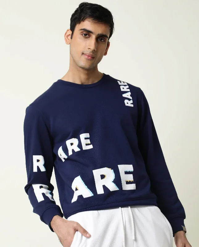 Rare Rabbit Men's Clovis Navy Cotton Polyester Fabric Full Sleeves Graphic Statement Print Sweatshirt