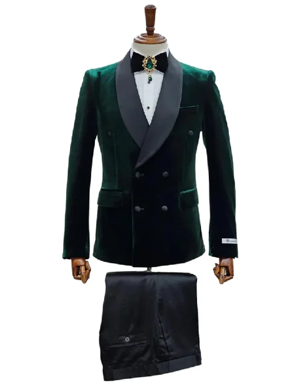 Double Breasted Tuxedo Suit  - Slim fitted -  Green Suit - Shawl Collar