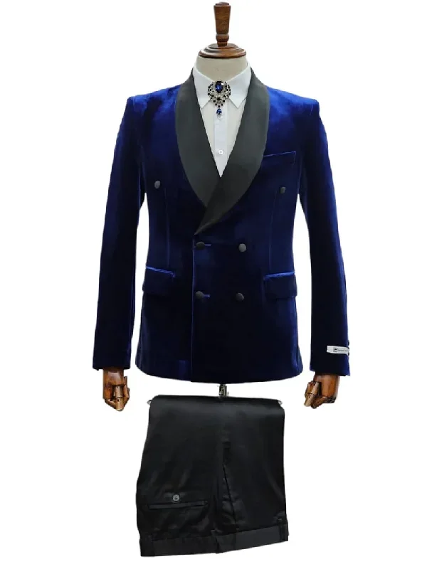 Double Breasted Tuxedo Suit  - Slim fitted -  Navy Suit - Shawl Collar