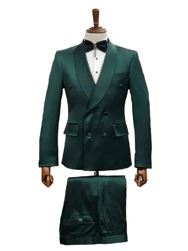 Double Breasted Tuxedo Suit  - Slim fitted Suit - Green  Suit - Shawl Collar