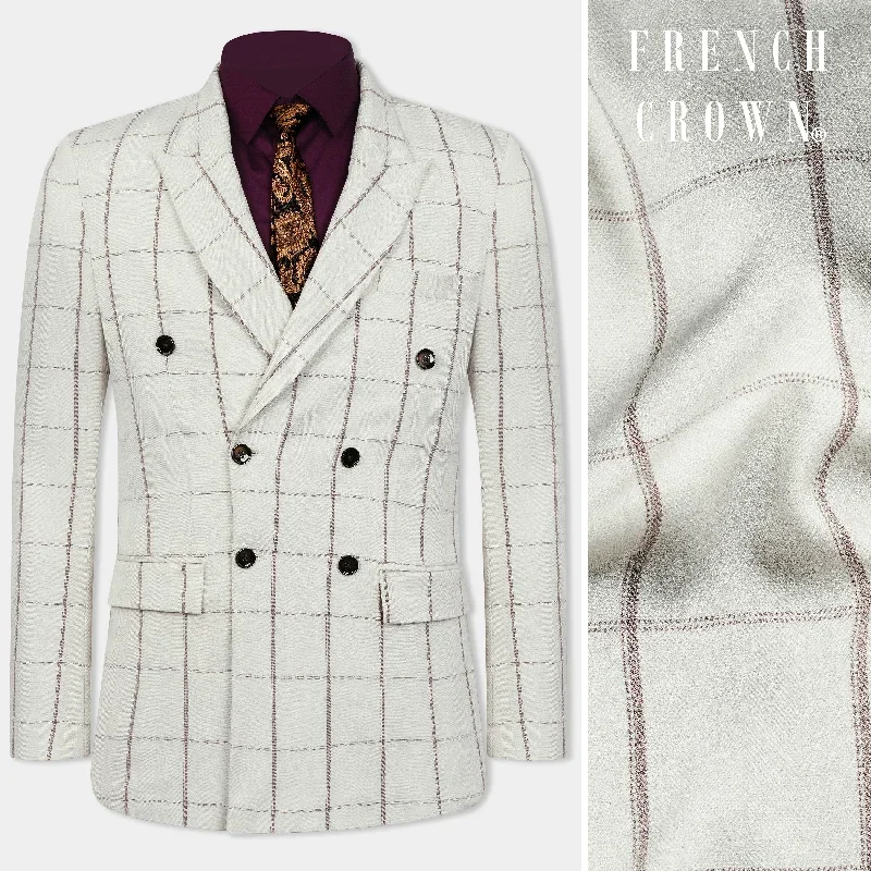 Iron Cream Windowpane Wool Rich Double Breasted Blazer