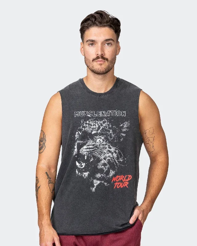 Leopard Vintage Tank - Washed Black