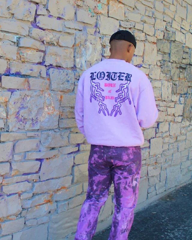 Loiter Born Of Pain Crewneck Purple Tie Dye