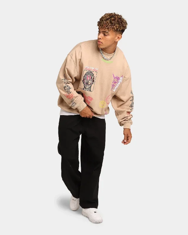 loiter-hydra-multi-logo-crewneck-tan-mens