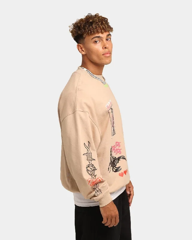 loiter-hydra-multi-logo-crewneck-tan-mens