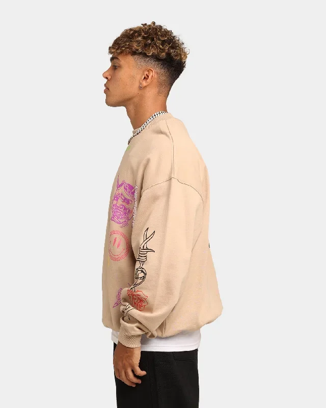 loiter-hydra-multi-logo-crewneck-tan-mens