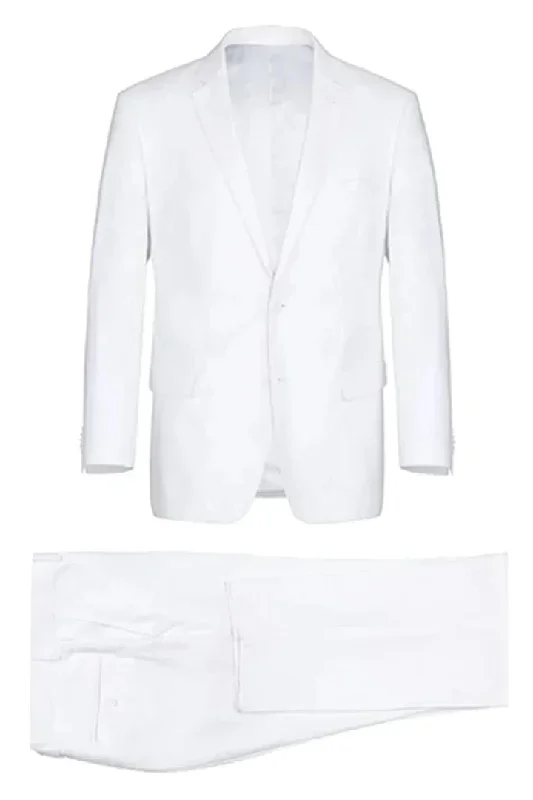 Mens Basic Two Button Classic Fit Linen Summer Suit in White