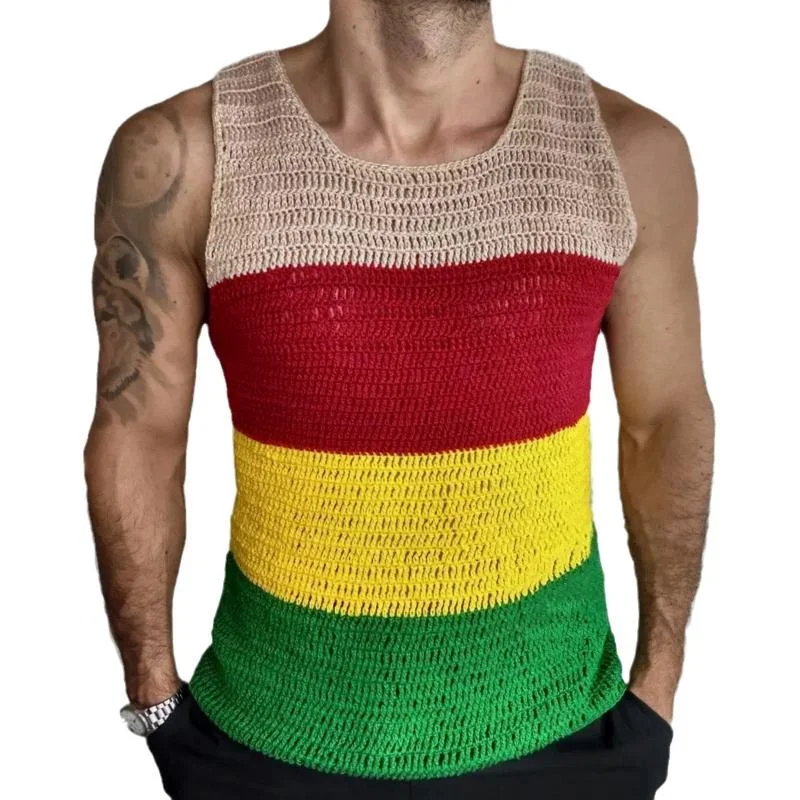 Men's Casual Round Neck Contrast Knitted Tank Top 73686820M