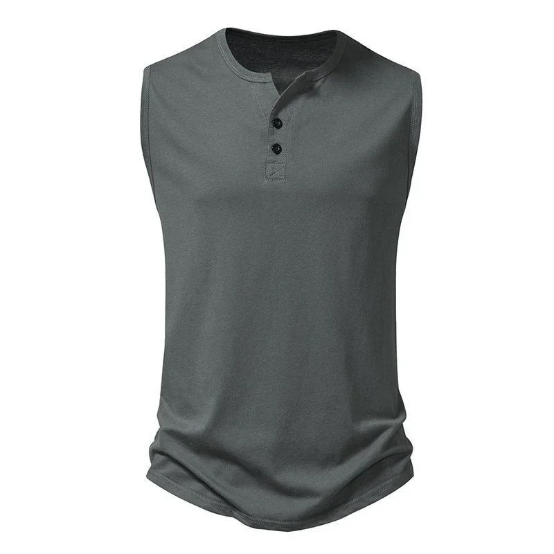 Men's Casual Solid Color Cotton Button V-Neck Sports Tank Top 35143769M