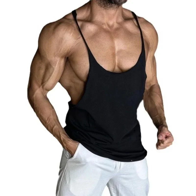 Men's Casual Solid Color Deep U-Neck Fitness Tank Top 84138169M