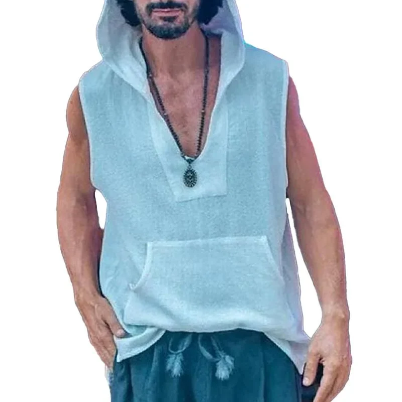 Men's Casual Solid Color Hooded Kangaroo Pocket Tank Top 38039452Y