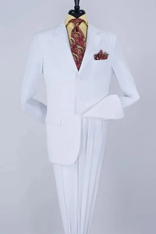 Mens Classic Fit Three Button Poplin Two Piece Suit in White