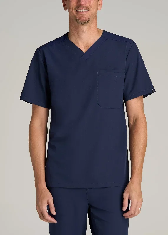 Short-Sleeve V-Neck Scrub Top for Tall Men in Patriot Blue