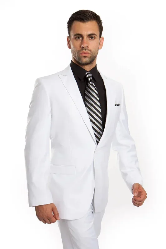 Men's Slim Fit One Button Peak Lapel Suit in White