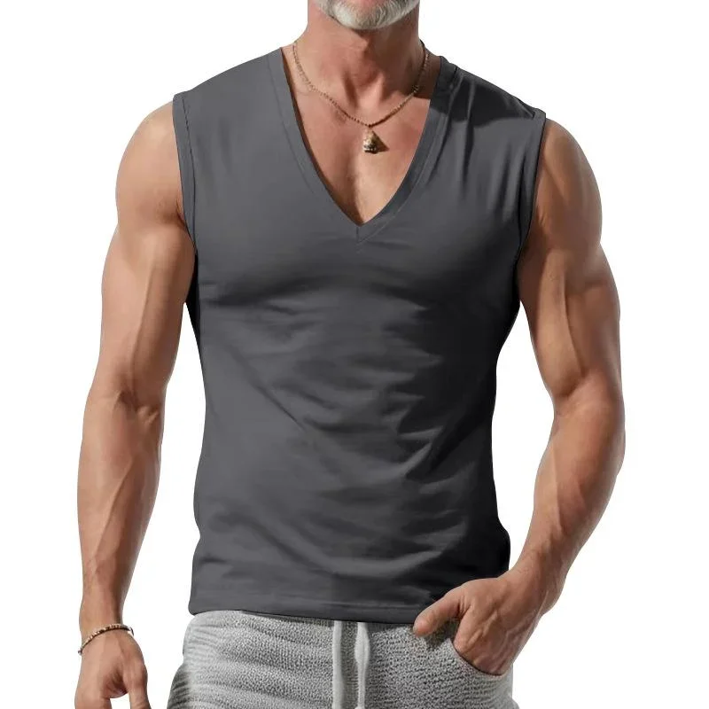 Men's Solid Color Casual V-Neck Sports Tank Top 11494358X