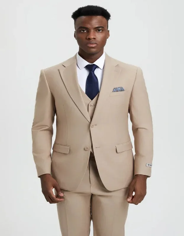 Men's Two Button Vested Stacy Adams Basic Designer Suit in Tan