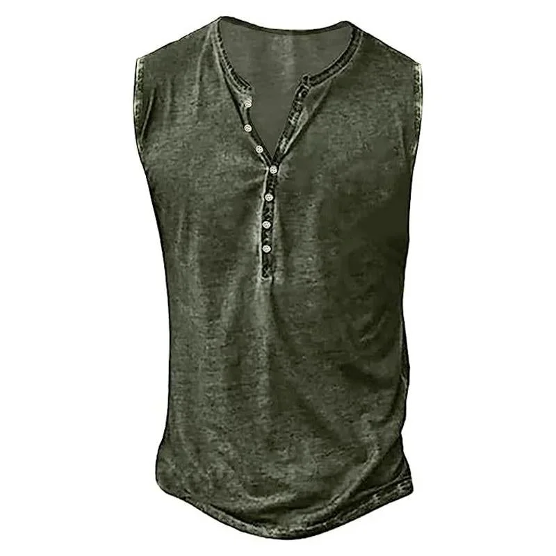 Men's Vintage Solid Color Henley Collar Tank Top 60057477Y