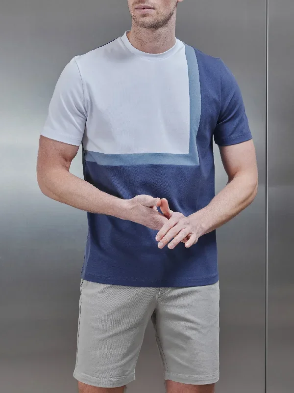 Mercerised Interlock Colour Block T-Shirt in Steel Blue