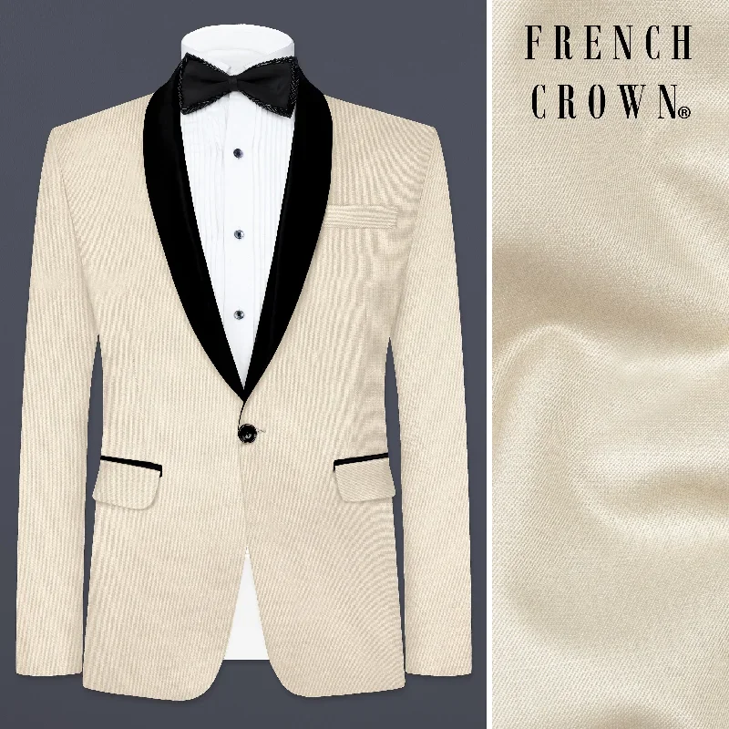 Moon Mist Cream Solid Wool Blend Tuxedo Blazer