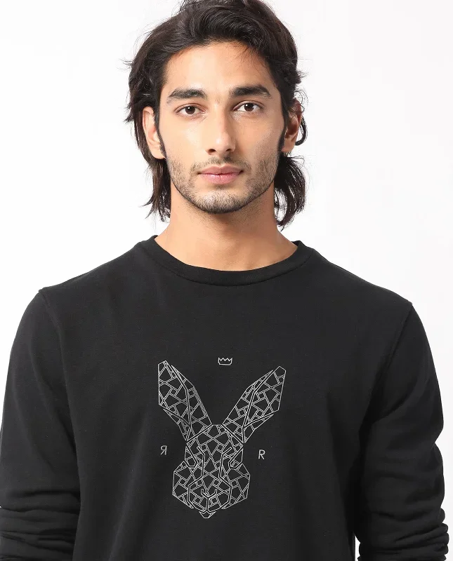 Rare Rabbit Men'S Petraa Black Sweatshirt Full Sleeves Solid