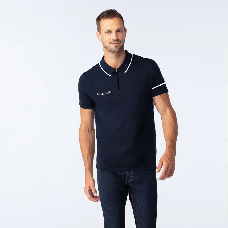 Poler Men's Quarter Zipper Shoulder Stripe Activewear Polo Shirt