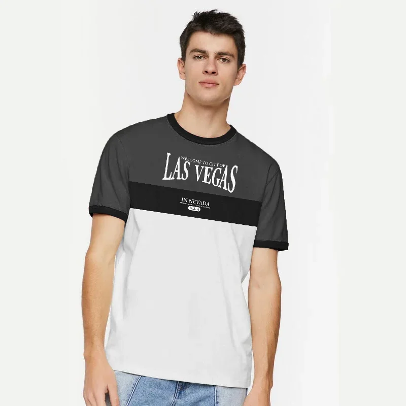 Polo Republica Men's Las Vegas Printed Contrast Panel Crew Neck Tee Shirt