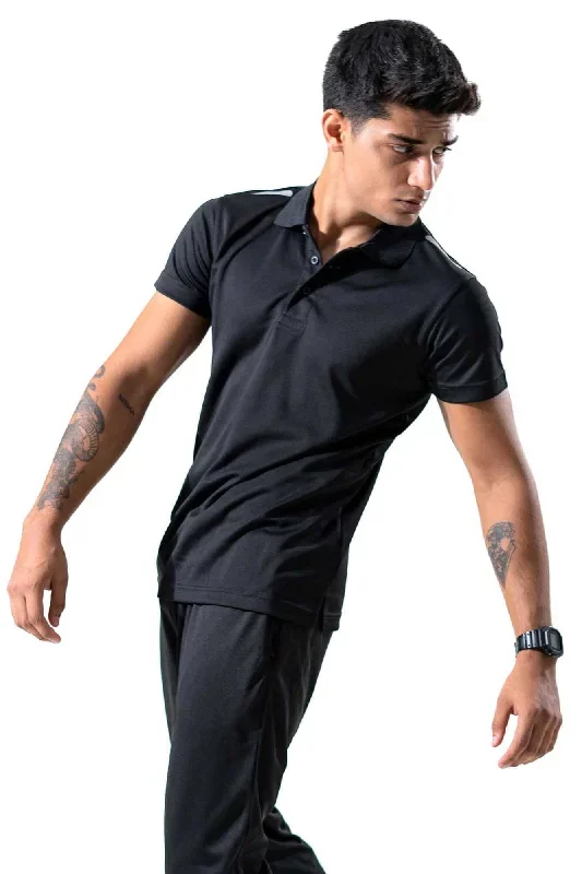 Polo Republica Men's Shoulder And Back Stripes Activewear Polo Shirt