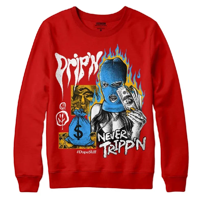 Red Collection DopeSkill Red Sweatshirt Drip'n Never Tripp'n Graphic