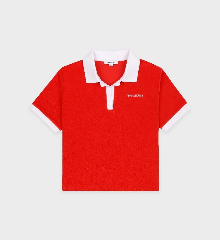 Serif Logo Terry Polo - Bright Red/White