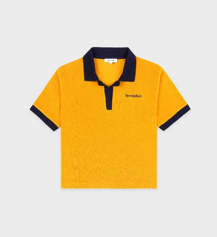 Serif Logo Terry Polo - Gold/Navy